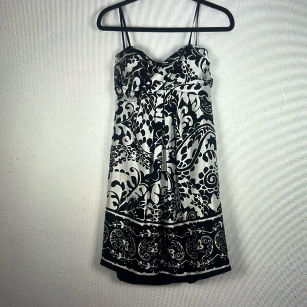 Xscape by Joanna Chen black and white satin feel strapless cocktail dress